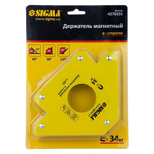Магніт для зварки Sigma стріла 34кг 110×110мм (45