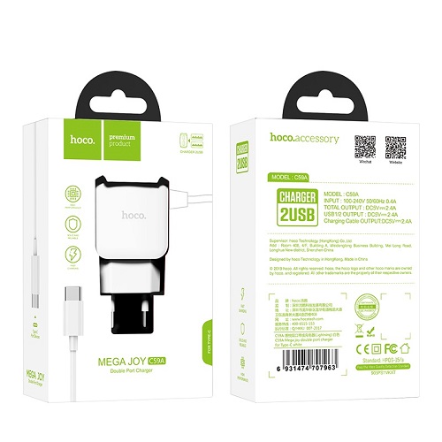 МЗП HOCO  C59A 2USB/2.1A + Type C впаяний каель