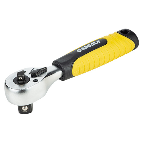 Ключ-тріскачка Sigma двостороння укорочена 1/4"-1/2" 145мм 72T CrV (6050251)