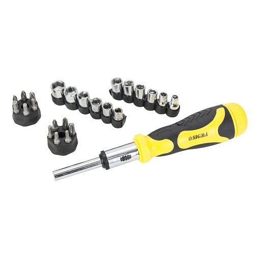 Викрутка з реверсом Sigma CrV + насадки торцеві і біти 1/4" 27шт 4002121