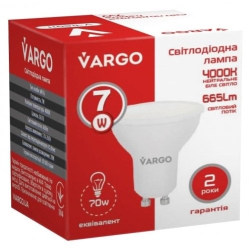 LED лампа VARGO GU10 7W 4000K (V-116011)