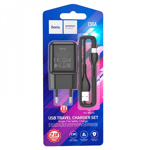 МЗП HOCO  C96A 1USB/2.1A + кабель Micro