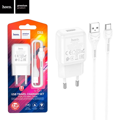 МЗП HOCO  C96A 1USB/2.1A + кабель Type-C