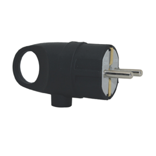 Вилка TECCO каучук кутова з кільцем З/З 16A 250V чорна (ТА 3003)
