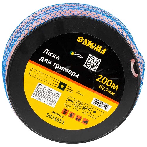 Ліска Sigma для тримера  Котушка "Квадрат армований" Ø2.7мм 200м (5623351)