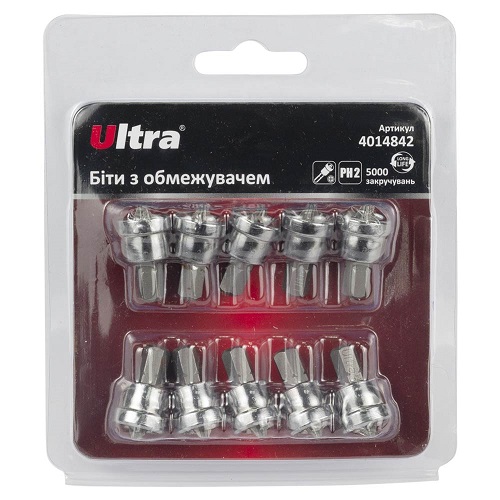 Біти Ultra з обмежувачем PH2×25мм ¼" 10шт S2 (блістер) (4014842)