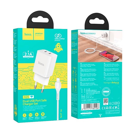МЗП HOCO N25 2USB/2.1A + кабель Lightning