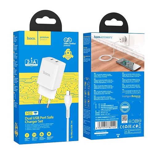 МЗП HOCO N25 2USB/2.1A + кабель Micro