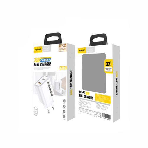 МЗП ASPOR A806 (USB/USB-C/3A/33W) + кабель Type-C to Type-C