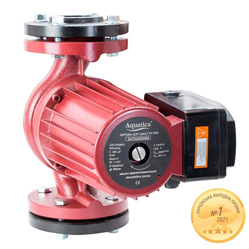 Насос Aquatica циркуляційний фланець 1.3кВт Hmax 20.3м Qmax 300л/хв DN50 280мм + відповідний фланець  (774198)