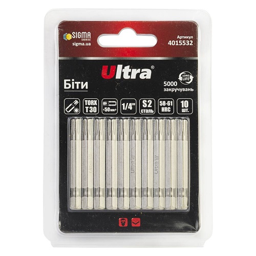 Біти Ultra TORX 30×50мм ¼" 10шт S2 (блістер)  (4015532)