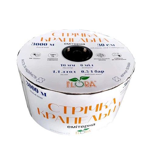 Стрічка крапельна Flora з плоским емітером Ø16мм 10см 6міл 1.38л 1000м (5076894)
