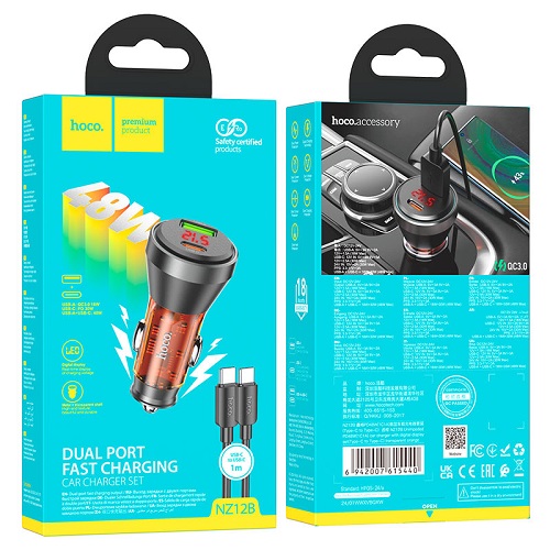 АЗП HOCO NZ12B PD48W+QC3.0 (1Type-C/1USB) + Type-C - Type-C