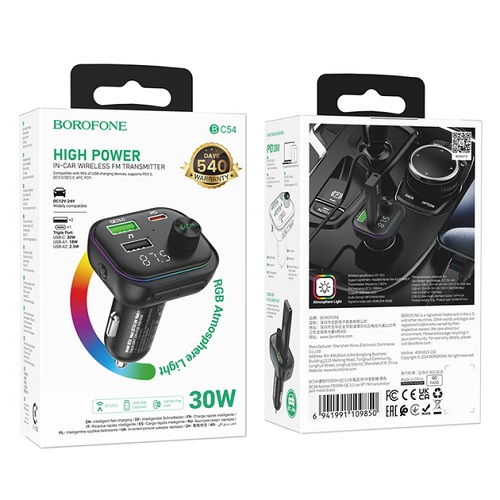 ФМ-модулятор BOROFONE BC54 PD30W+QC3.0