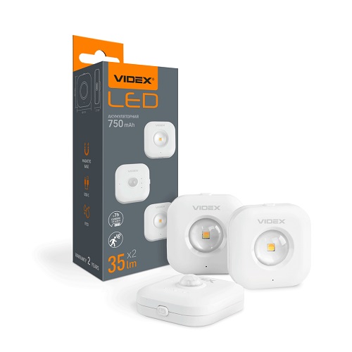 LED св-к VIDEX 35Lm 3000K-6500K акумуляторний з датчиком руху (набір 3 шт) (28224)
