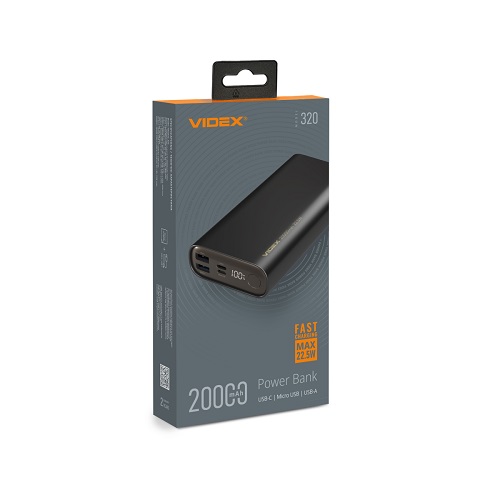 Зарядний пристрій Power Bank VIDEX VPB-320 20000mAh 22.5W QC+PD