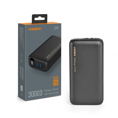 Зарядний пристрій Power Bank VIDEX VPB-297 30000mAh 22.5W QC+PD