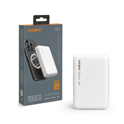 Зарядний пристрій Power Bank VIDEX VPB-331 10000mAh 15W + PD20W з бездротовою зарядкою
