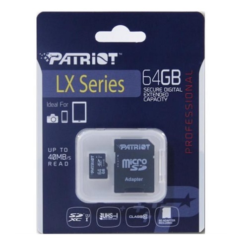 Карта пам'яті micro-SD  64 Gb Patriot LX + перех. SD ( 10 CLASS )