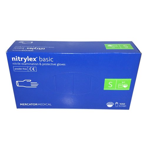 Рукавички гумові NITRYLEX Блакитні PF size S 100шт/50пар в уп, уп<br> Артикул: 106471<br>