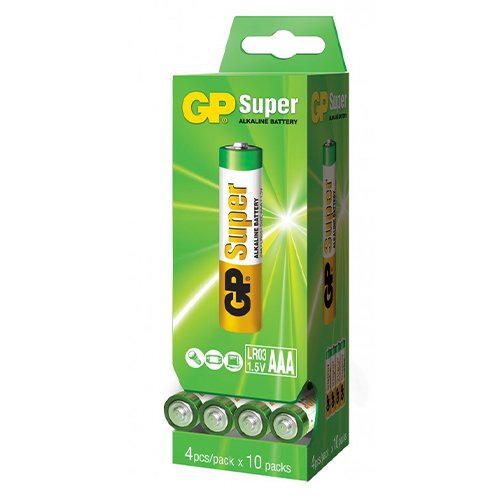 Батарейка GP Alkaline SUPER LR03 (ААА) 24A/S4 (40/800) ЗЕЛЕНА кор. 2DP40, шт<br> Артикул: 106508<br>