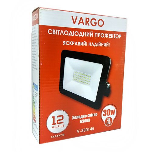 Прожектор VARGO  30W, 220V, 2700lm, 6500К (V-330145/116760), шт<br> Артикул: 110795<br>