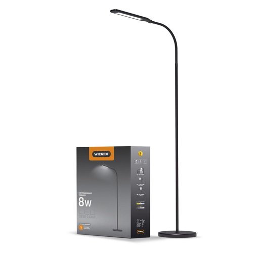 Лампа підлогова VIDEX VL-TF0702B 8W 3000-5500K 220V (торшер чорний) (7699) 25049 ССП, шт<br> Артикул: 111944<br>
