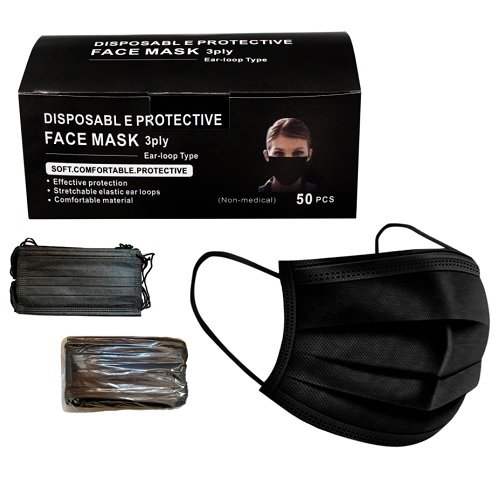 Маска захисна, тришарова одноразова, ЧОРНА (50шт/уп +/-5шт), уп<br> Артикул: 118054<br>