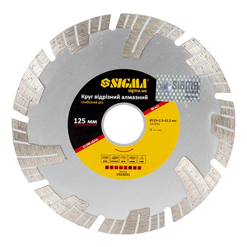 Круг Sigma відрізний алмазний по залізобетону "Глубокий різ" Ø115×2.2×22.2мм 1923021_TR, шт<br> Артикул: 118323<br>