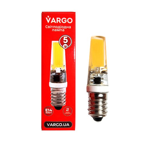 LED лампа VARGO E14 5W COB 6500K 220V ɸ15×H58mm (V-114877) (підходить для холодильників та витяжок), шт<br> Артикул: 118788<br>