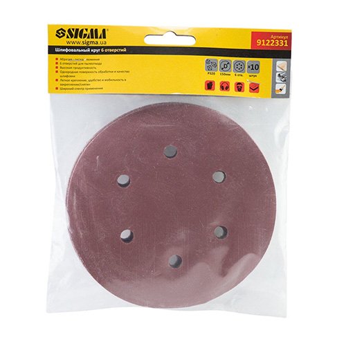 Шліфувальний круг Sigma 6 отворів Ø150мм P320 (10шт) (9122331)_TR, уп<br> Артикул: 119069<br>