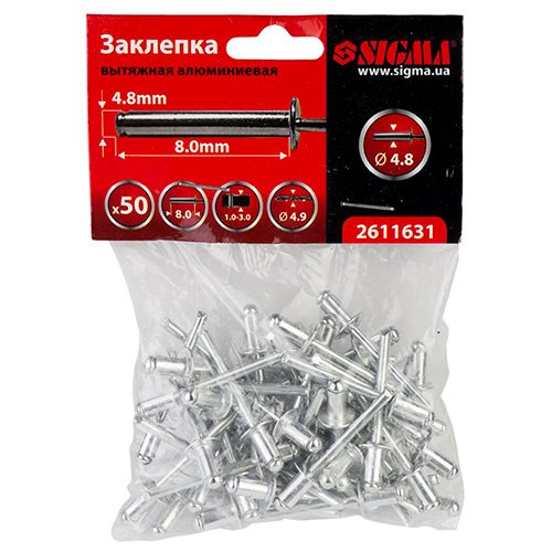 Заклепки Sigma Premium алюмінієві 3.2*10.16мм, (50шт/уп) (2611451/200450)_TR, уп<br> Артикул: 119377<br>