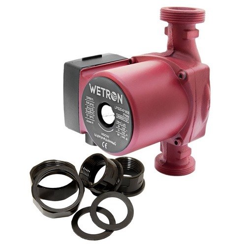 Насос WETRON циркуляційний 100Вт Hmax 6м Qmax 50л/хв Ø1½" 180мм бордо + гайки Ø1" 774232, шт<br> Артикул: 119622<br>