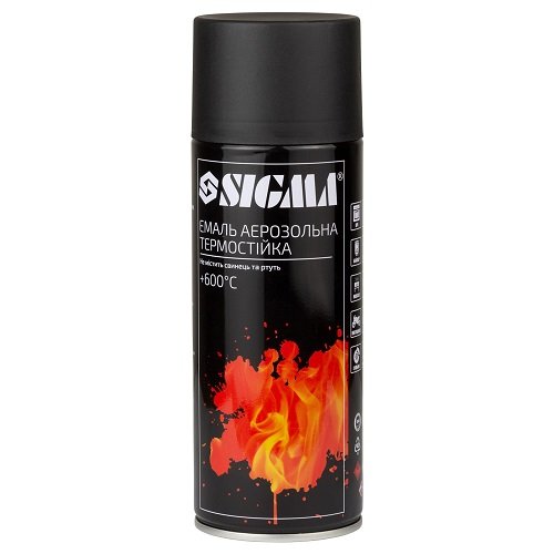 Емаль аерозольна акрилова Sigma термостійка +600°C 400мл RAL 9005 чорний мат (2736041), шт<br> Артикул: 120221<br>
