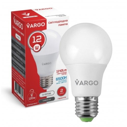 LED лампа VARGO A60 12W 6500K E27 220V (V-111735), шт<br> Артикул: 120899<br>
