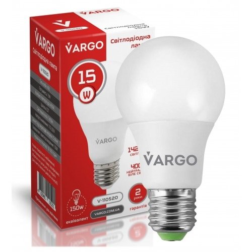 LED лампа VARGO A65 15W 6500K E27 220V (V-111972), шт<br> Артикул: 120901<br>