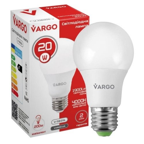 LED лампа VARGO A80 20W 6500K E27 220V (V-111976), шт<br> Артикул: 120902<br>