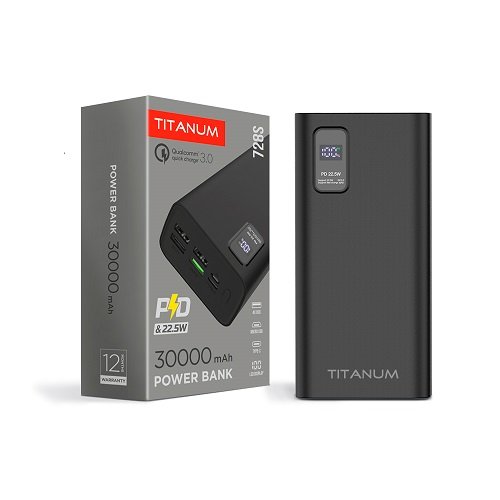 Зарядний пристрій Power Bank TITANUM 728S 30000mAh QC+PD, шт<br> Артикул: 122812<br>