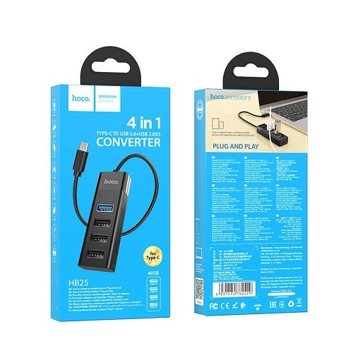Хаб USB HOCO № HB25 4в1 (Type-C to USB3.0+USB2.0*3) (2429), шт<br> Артикул: 122902<br>