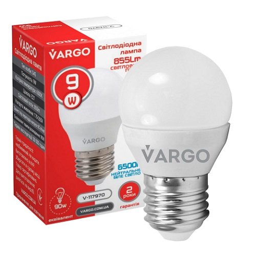 LED лампа VARGO G45 9W 6500K E27 220V (V-117970), шт<br> Артикул: 123642<br>