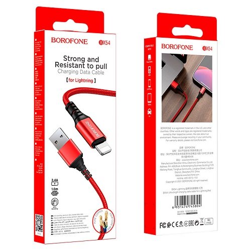 Кабель USB-Lightning BOROFONE BX 54 1м 2.4А (TPE), шт<br> Артикул: 123734<br>