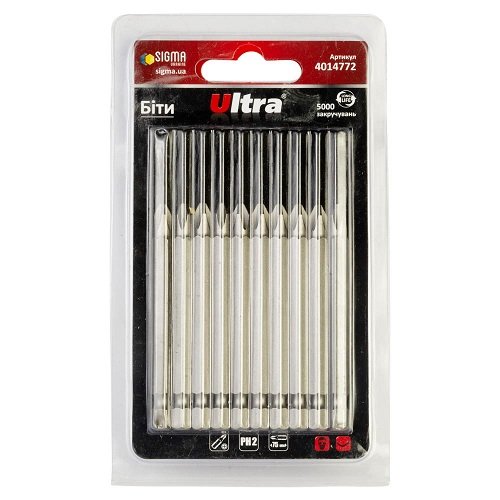 Біти Ultra PH2×75мм ¼" 10шт S2 (блістер) (4014772), блист<br> Артикул: 124810<br>