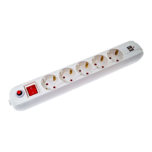 Колодка QUANTUM 5 гнізд, 2 USB, з кнопкою З/З (QM-9F50300), шт<br> Артикул: 125680<br>