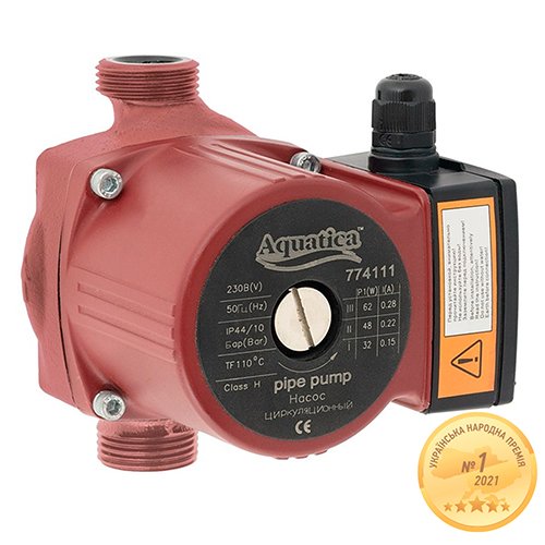 Насос Aquatica циркуляційний 65Вт Hmax 4м Qmax 63л/хв Ø1" 130мм + гайки Ø¾" (774111), шт<br> Артикул: 127466<br> <span style="color: red;">Привеземо під замовлення</span>