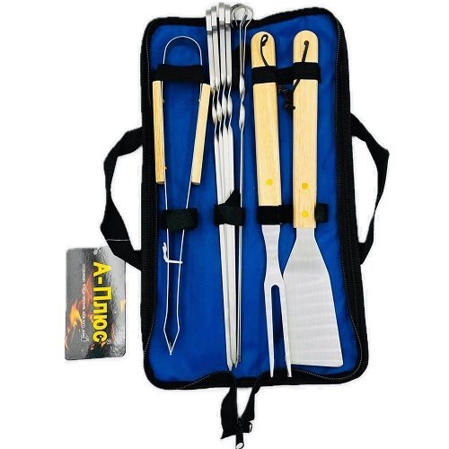 Барбекю набір А-Плюс в чохлі Вилка,Лопатка,Щипці, Шампура 6шті № MH-1899, набор<br> Артикул: 129553<br>