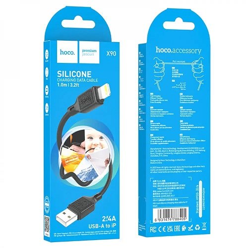 Кабель USB-Lightning HOCO X 90 1м 3.0А (Silicone), шт<br> Артикул: 129683<br>