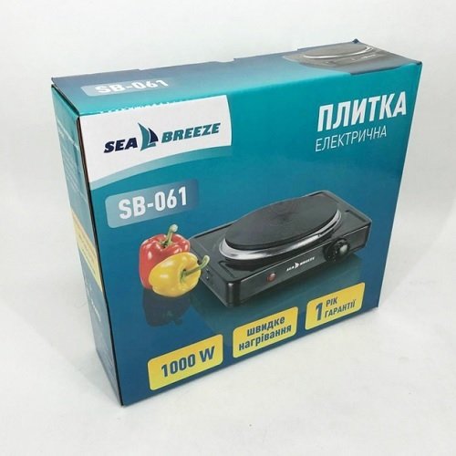 Електроплитка SeaBreeze SB-061 1-конфорка1000Вт/диск/ чорний колір,мат. корпуса метал, шт<br> Артикул: 130744<br>