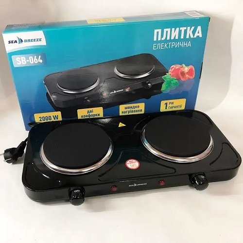 Електроплитка SeaBreeze SB-064 2-конфорки /2000Вт/Диск/ колір,чорний, мат. корпуса метал, шт<br> Артикул: 130745<br>