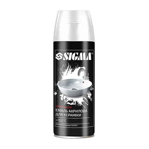 Емаль аерозольна акрилова Sigma термостійка для кераміки +100°C 400мл білий глянець (2736421), шт<br> Артикул: 131460<br>