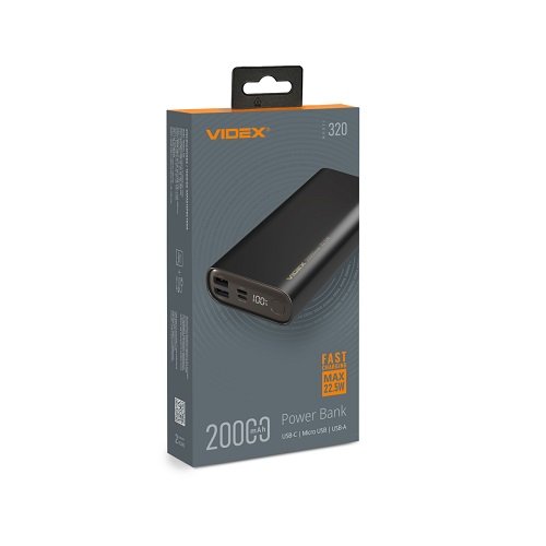 Зарядний пристрій Power Bank VIDEX VPB-320 20000mAh 22.5W QC+PD, шт<br> Артикул: 131763<br>